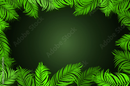 Green tropical palm leaves frame background