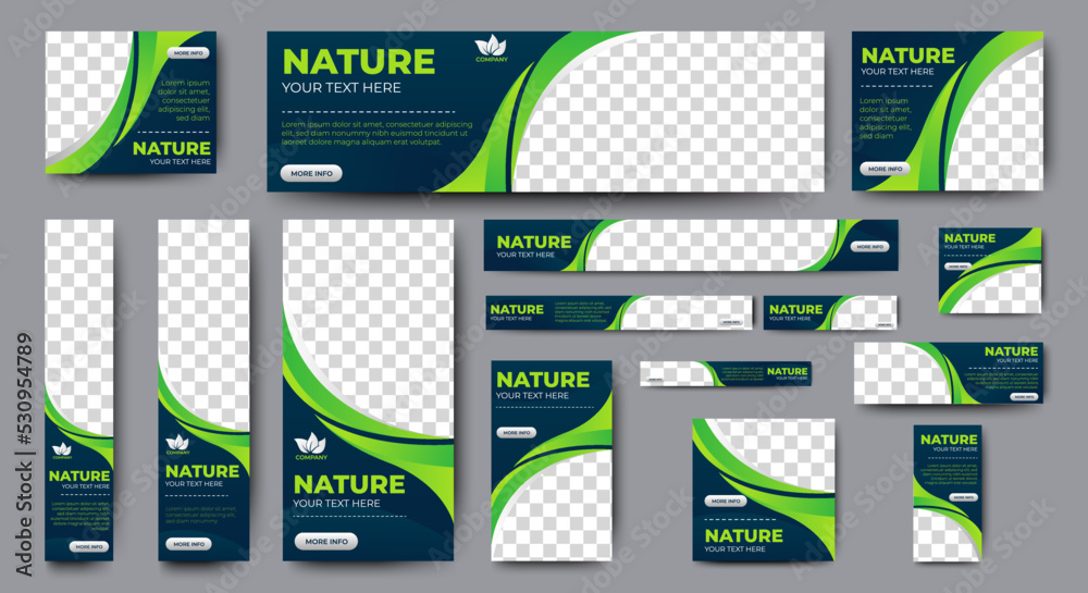 Green banner design web template Set, Horizontal header web banner ...