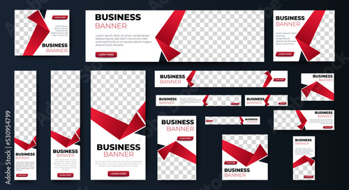 Business web banner set with standard size and place for photos. Business ad banner. Vertical, horizontal and square template