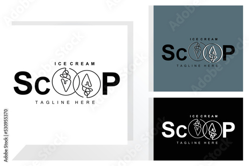 Ice Cream Gelato Logo Design, Sweet Soft Cold Food, Vector Brand Company Products