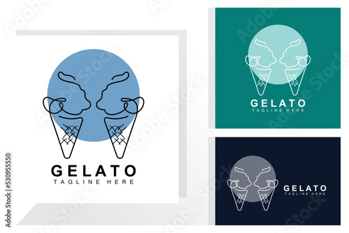 Ice Cream Gelato Logo Design, Sweet Soft Cold Food, Vector Brand Company Products