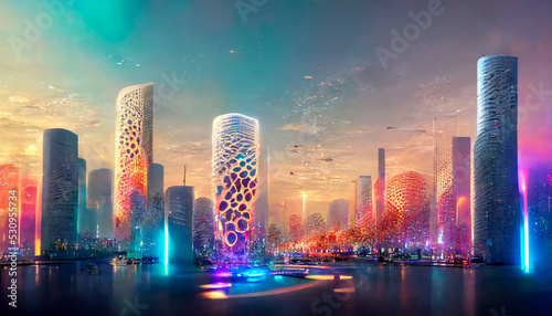 Smart city and abstract dot point connect with gradient line and aesthetic Intricate wave line design , big data connection technology concept © geniusstudio