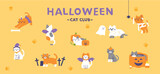 Collection of cute cats in Halloween costumes. flat design style vector illustration.