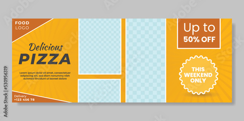 Fast Food Restaurant Menu Social Media Banner Template Design. Pizza Banner Design with Yellow Background