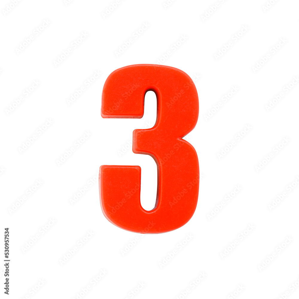 Shot of a number three made of red plastic Shot of a number three made of red plastic