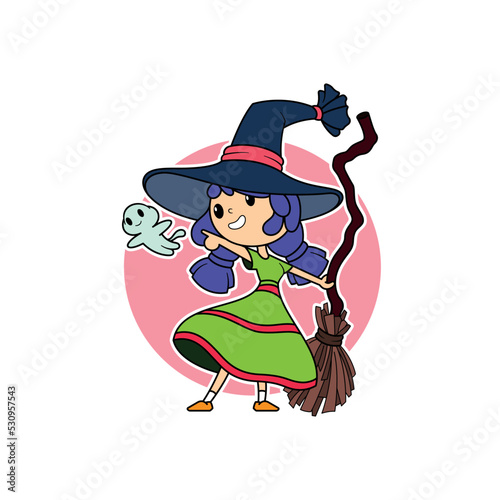 cute witch illustration - cartoon witch t shirt design