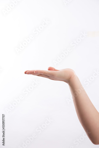 Girl hand gesture showing concept human body part 