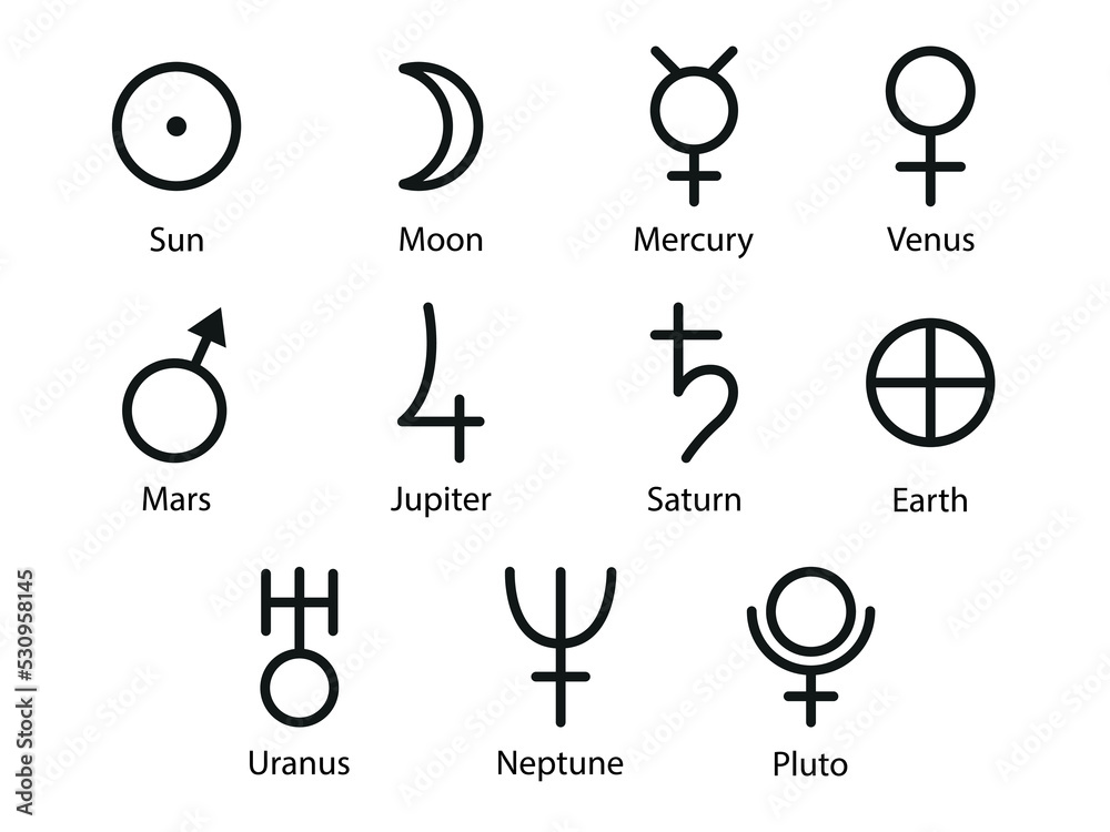 Symbol of Planets. Solar system for astrology, astronomy. Vector illustration. Symbol of Planets. Solar system for astrology, astronomy. Vector illustration.