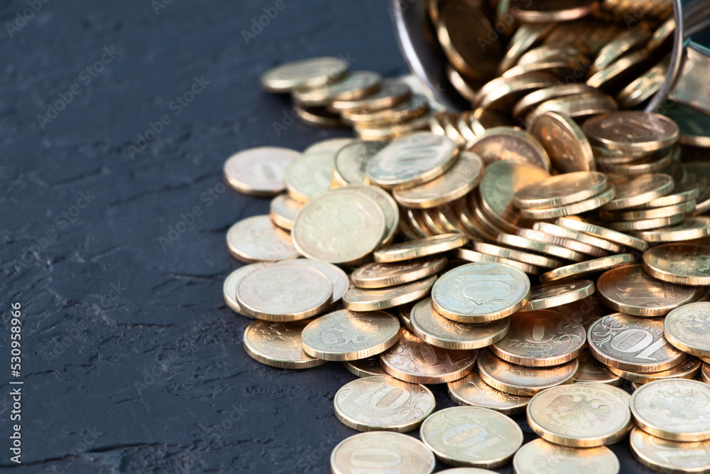 Gold coins on a black background. Pile of gold coins.Copy space. Treasure Hunt Gold coins on a black background. Pile of gold coins.Copy space. Treasure Hunt