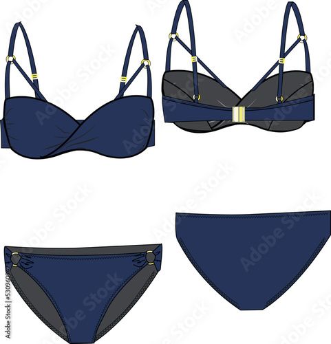 blue bra set, binding detail of bikini