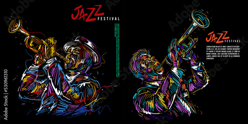 vector illustration for jazz poster. Jazz trumpet player photo