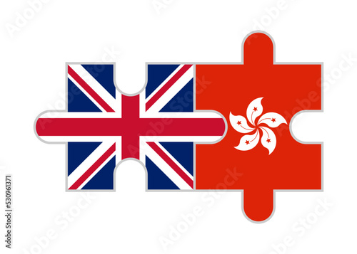 puzzle pieces of united kingdom and hong kong flags. vector illustration isolated on white background