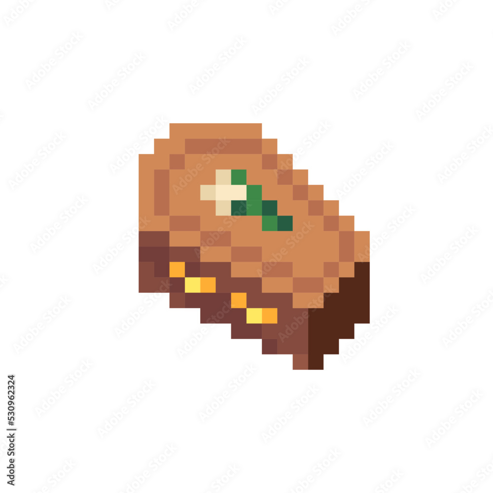 Fototapeta premium Coffin pixel art icon. Halloween 8-bit, sticker. Design for logo game, web, app, badges and patches. Isolated vector illustration.