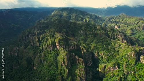 Aerial footage of the Tepozteco natural reserve, in Morelos, Mexico. photo