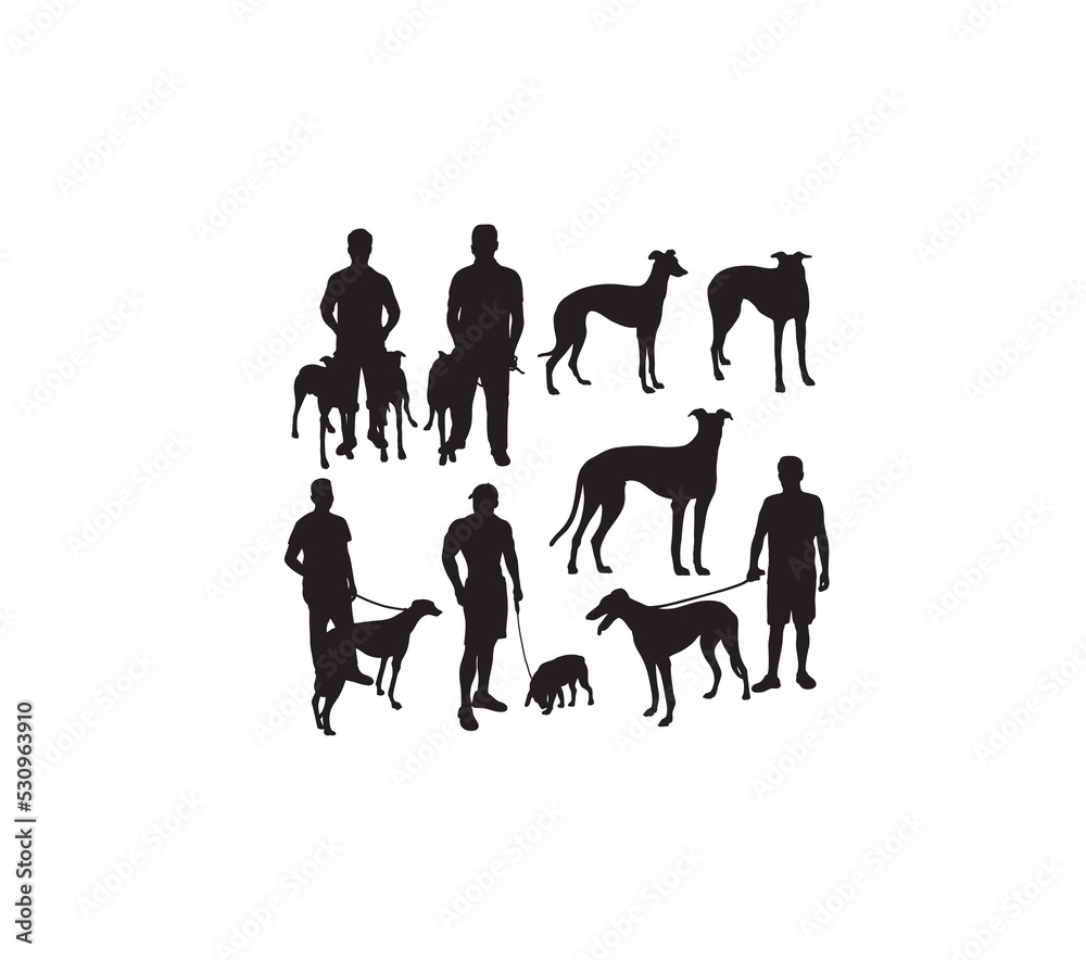People with Dog Silhouettes, art vector design
