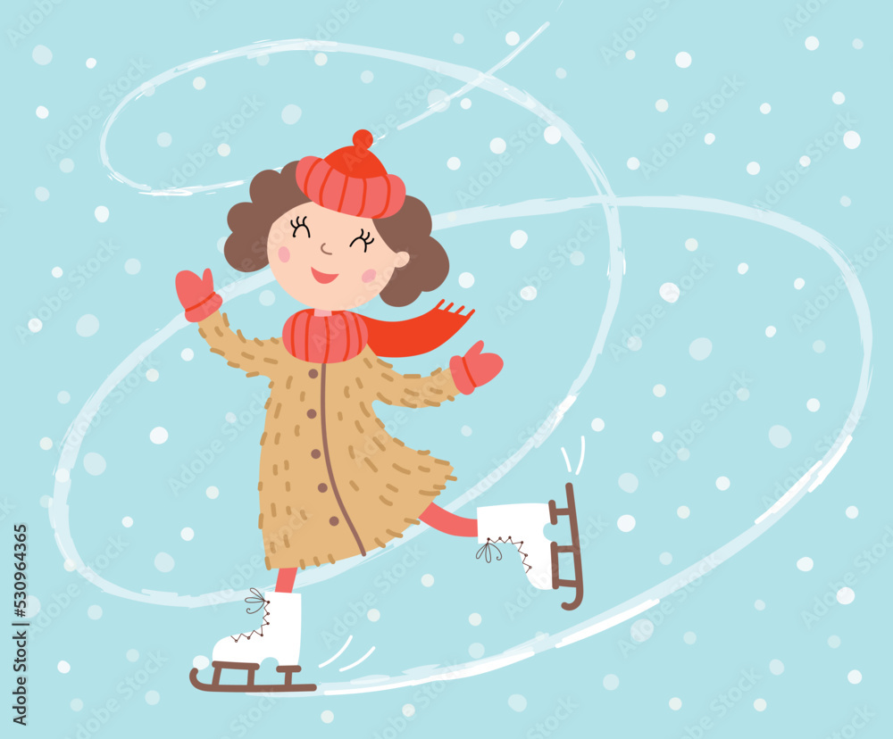 Girl on skates. Vector winter illustration Girl on skates. Vector winter illustration