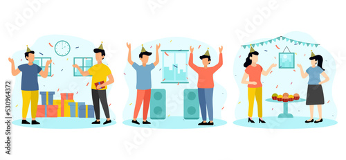 Birthday Party with Friends Scene Flat Bundle Design