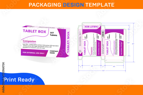 TABLET BOX (1X7 TABLETS) PACKAGING DESIGN TEMPLATE