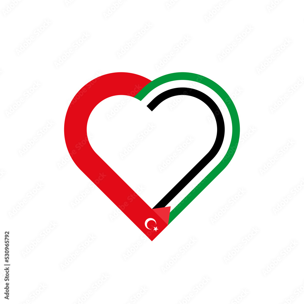 friendship concept. heart ribbon icon of turkey and palestine flags. vector illustration isolated on white background
