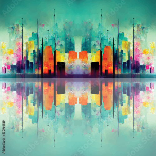 abstract city water color paint canvas cityscape illustration background, modern wallpaper downtown colorful.