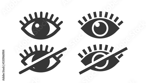 Invisible visible eye icon shape vector or open closed as show hide wink silhouette pictogram graphic clip art ui element design, unseen seen symbol, forbidden permitted access to secret data button