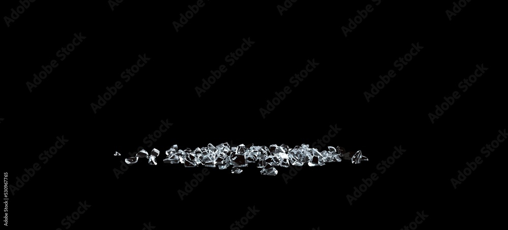 Close up shot of breaking glass3d icon isolated in black background