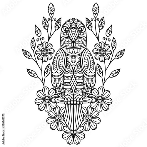 Hand drawn of lovebirds in zentangle style