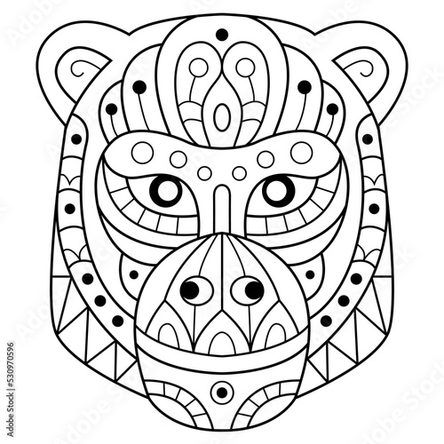 Hand drawn monkey head in zentangle style
