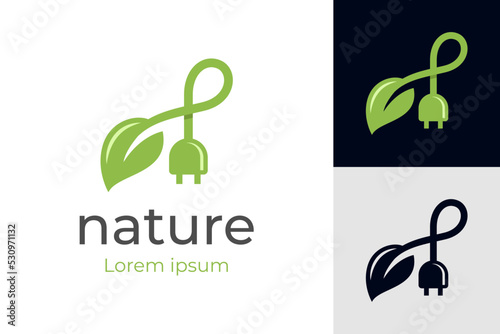 nature leaf electric logo vector symbol elements design with green leaf and plug in icon concept for nature power electric logo template