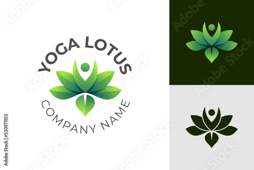 yoga lotus logo design gradient and flat style vector symbol elements design with people and flower lotus icon concept for yoga treatment center, massage, healthy spa logo design