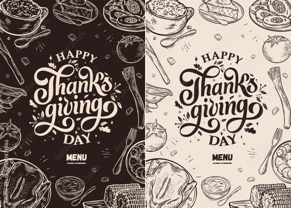 Vector illustration. Happy Thanksgiving Day Menu. The menu can be used in bars, cafes, restaurants. Design template celebration.