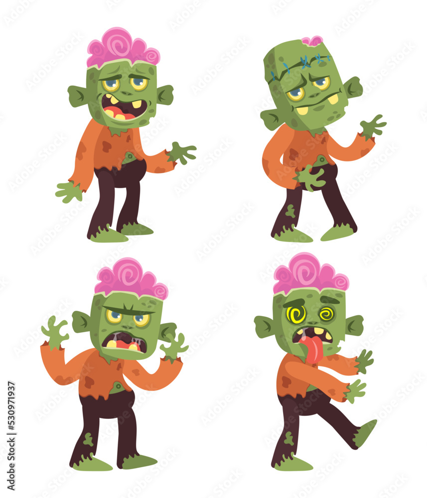 cartoon halloween zombie flat vector white background cartoon halloween zombie flat vector white background