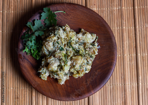 Xiguinha de cacana, a tradional dish from Mozambique, made of cassava root and mormodica balsamina leaves