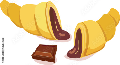 Cacao croissant icon cartoon vector. Chocolate powder. Leaf nut