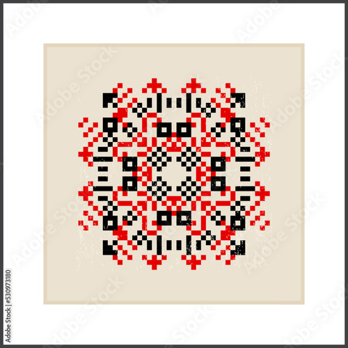 Traditional Ukrainian knitted embroidery art, ethnic mandala ornament vyshyvanka