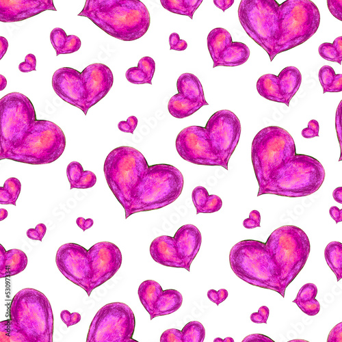 Watercolor pattern pink romantic love heart, isolated and seamless for your design