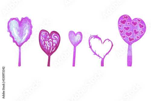 watercolor set of velvet pink heart tree, valentines for a special day	