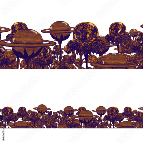 Fantastic frame border of colorful flower , planet Saturn and Mercury , for your design and holiday