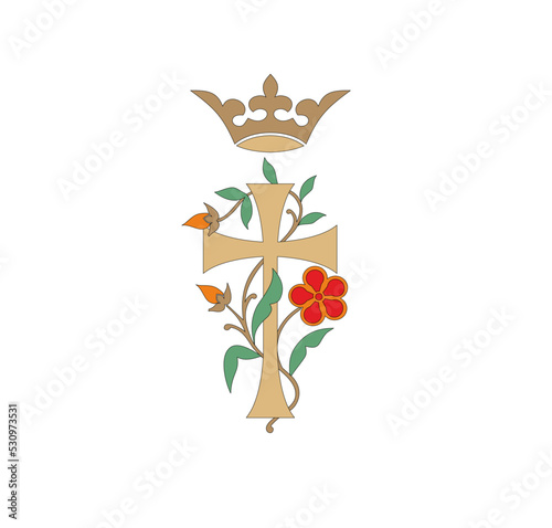 IHS GOLD EMBROIDERY FOR LITURGICAL CLOTHES AND SACRED CEREMONIES. SACRED CATHOLIC SYMBOLS IN ANCIENT STYLE WITH GOLDEN DECORATIONS