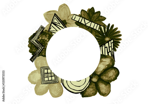 Watercolor geometric frame circle, flower for your design illustration isolated