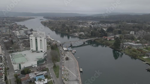 Aerial view of the Pedro de valdivia bridge and the Dreams casino in Valdivia Chile photo