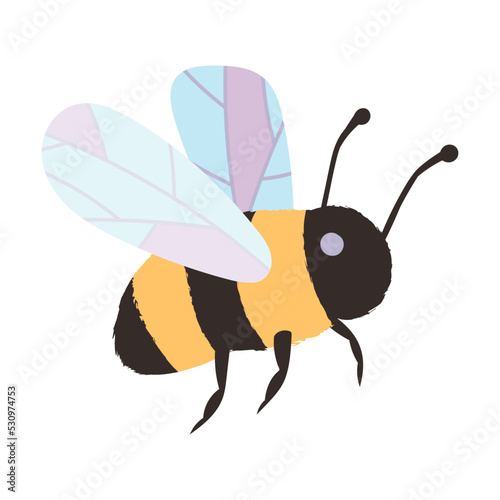 Honeybee with Striped Body and Wings as Eusocial Flying Insect for Honey Production Vector Illustration