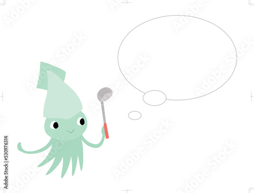 おたまを持ったイカのイラスト　吹き出し付
