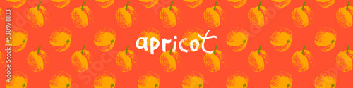 Apricot seamless pattern. Vector nectarine wallpaper. Sketch art peach background for organic baby food label, yogurt packaging design, vegan banner, fruity ornament. Peach backdrop for jam package.