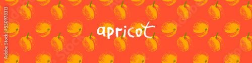 Apricot seamless pattern. Vector nectarine wallpaper. Sketch art peach background for organic baby food label, yogurt packaging design, vegan banner, fruity ornament. Peach backdrop for jam package.