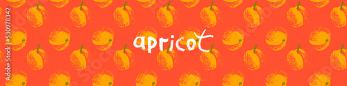 Apricot seamless pattern. Vector nectarine wallpaper. Sketch art peach background for organic baby food label, yogurt packaging design, vegan banner, fruity ornament. Peach backdrop for jam package.