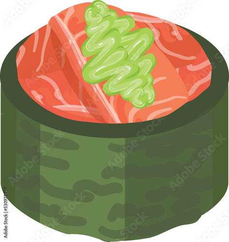 Green sushi roll icon cartoon vector. Japanese food. Salmon fish