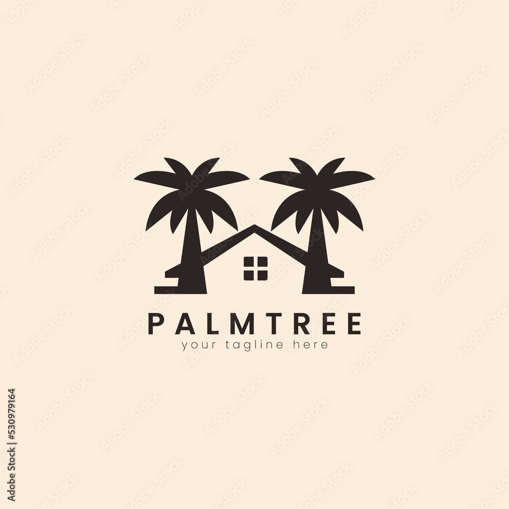 Palm house tree logo template. can be used for tropical beach home hotel or resort logo design vector illustration