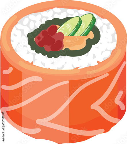 Red sushi roll icon cartoon vector. Japanese food. Dish fish