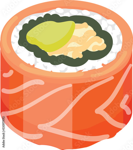 Red fish sushi roll icon cartoon vector. Japanese food. Dish uramaki